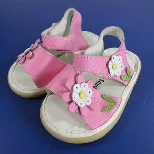 Pink Floral Daisy Faux Leather Sandals (Uniquely Squeaky) Size 19
